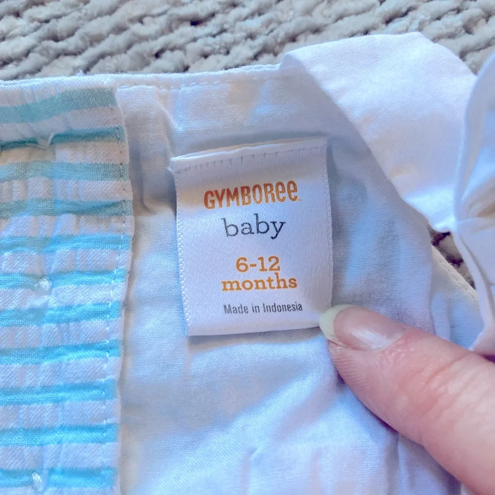 Baby Girls Seersucker Nautical Bubble Romper 100%‎ Cotton Coastal 6-12 Months
